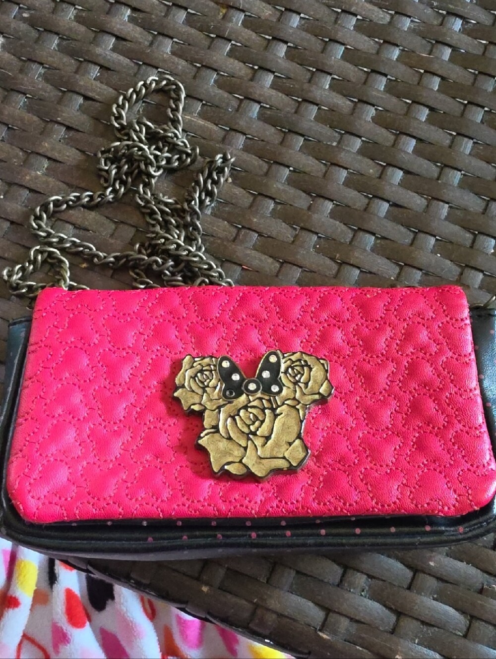 Disney Hot Pink Quilted Mini Crossbody with Gold Rose Minnie Emblem